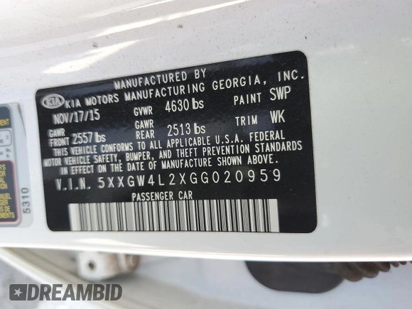 2016 Kia Optima SX Turbo с VIN 5XXGW4L2XGG020959, выставлен на аукционе Copart как лот 63123755 с пробегом 85 318 миль миль и Чистый • Clean title. История ставок и продаж доступна на DreamBid. Изображение 12.