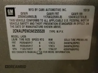 2010 Chevrolet Equinox LT w/2LT with VIN 2CNALPEW2A6255528, listed as a Copart auction lot 45210315 with 191,765 mi miles and Clean Title. Bid and sale history available at carsss.com. Image 13.