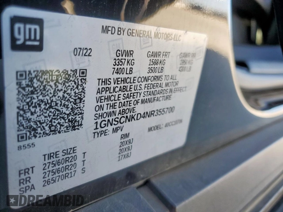 2022 Chevrolet Tahoe LT with VIN 1GNSCNKD4NR355700, listed as a Copart auction lot 48559415 with 48,732 mi miles and Clean title. Bid and sale history available at DreamBid. Image 13.