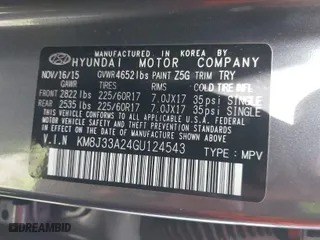 2016 Hyundai Tucson Limited with VIN KM8J33A24GU124543, listed as a IAAI auction lot 41808327 with 38,069 mi miles. Bid and sale history available at carsss.com. Image 9.