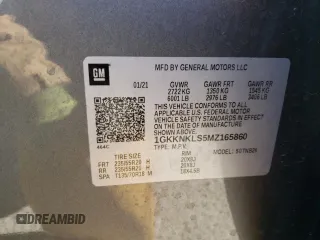 2021 GMC Acadia SLE with VIN 1GKKNKLS5MZ165860, listed as a Copart auction lot 84919044 with 36,425 mi miles and Salvage Title. Bid and sale history available at DreamBid. Image 13.