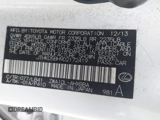 2013 Lexus CT 200h z VIN JTHKD5BH9D2172419, wystawiony jako IAAI lot #41968975 z przebiegiem 221 084 mil mil oraz . Historia ofert i sprzedaży dostępna na DreamBid. Obrazek 9.