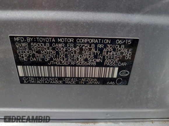 2015 Lexus LS 460 L with VIN JTHGL5EFXF5055498, listed as a Copart auction lot 82579834 with 112,465 mi miles and Salvage title. Bid and sale history available at DreamBid. Image 12.