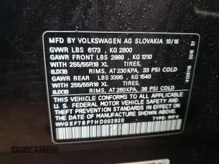 2017 Volkswagen Touareg Sport with VIN WVGEF7BP7HD002920, listed as a Copart auction lot 48546204 with 108,648 mi miles and . Bid and sale history available at DreamBid. Image 12.