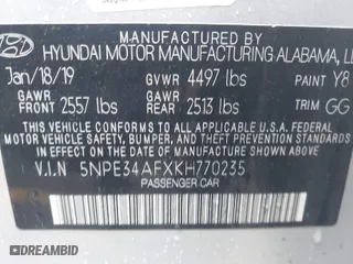 2019 Hyundai Sonata Sport with VIN 5NPE34AFXKH770235, listed as a IAAI auction lot 40941753 with 111,169 mi miles. Bid and sale history available at carsss.com. Image 9.