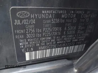 2004 Hyundai Santa Fe GLS with VIN KM8SC73E14U831372, listed as a IAAI auction lot 42297078 with 100,691 mi miles and . Bid and sale history available at DreamBid. Image 9.