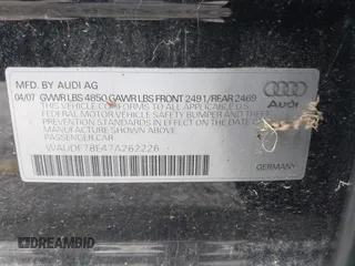 2007 Audi A4 2.0T with VIN WAUDF78E47A262226, listed as a IAAI auction lot 42255207 with 214,199 mi miles and . Bid and sale history available at DreamBid. Image 9.