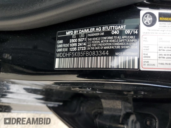 2015 Mercedes-Benz E 350 Sport with VIN WDDHF5KB5FB083344, listed as a Copart auction lot 51479885 with 159,283 mi miles and Salvage title. Bid and sale history available at DreamBid. Image 12.