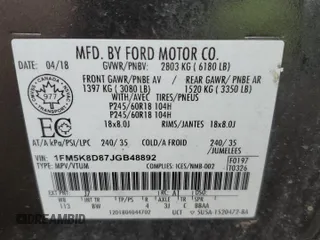 2018 Ford Explorer XLT with VIN 1FM5K8D87JGB48892, listed as a Copart auction lot 53347595 with 115,756 mi miles and Clean Title. Bid and sale history available at carsss.com. Image 13.