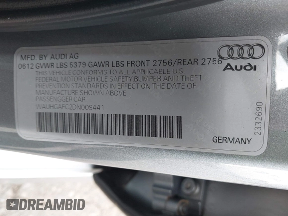 2013 Audi A6 Prestige z VIN WAUHGAFC2DN009441, wystawiony jako IAAI lot #41848400 z przebiegiem 147 198 mil mil oraz . Historia ofert i sprzedaży dostępna na DreamBid. Obrazek 9.