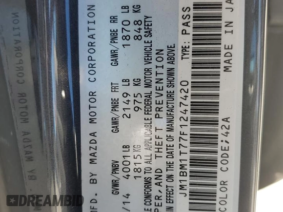 2015 Mazda 3 i SV with VIN JM1BM1T77F1247420, listed as a Copart auction lot 47079835 with 155,968 mi miles and Salvage Title. Bid and sale history available at carsss.com. Image 12.