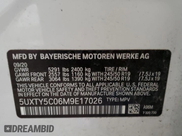 2021 BMW X3 xDrive30i with VIN 5UXTY5C06M9E17026, listed as a Copart auction lot 46470565 with 34,166 mi miles and Salvage Title. Bid and sale history available at DreamBid. Image 13.