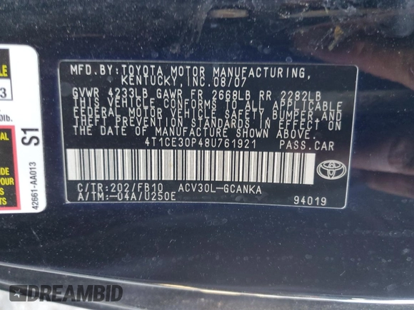 2008 Toyota Solara SE with VIN 4T1CE30P48U761921, listed as a Copart auction lot 77220754 with 118,168 mi miles and Clean Title. Bid and sale history available at DreamBid. Image 12.