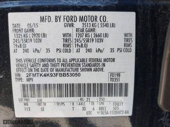 2015 Ford Edge Titanium with VIN 2FMTK4K93FBB53050, listed as a IAAI auction lot 38881038 with 103,067 mi miles. Bid and sale history available at carsss.com. Image 9.