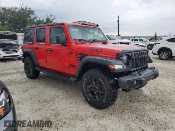 2022 Jeep Wrangler Unlimited Willys with VIN 1C4HJXDN7NW237703, listed as a Copart auction lot 73889984 with Not Provided miles and Non Repairable. Bid and sale history available at DreamBid. Image 4.