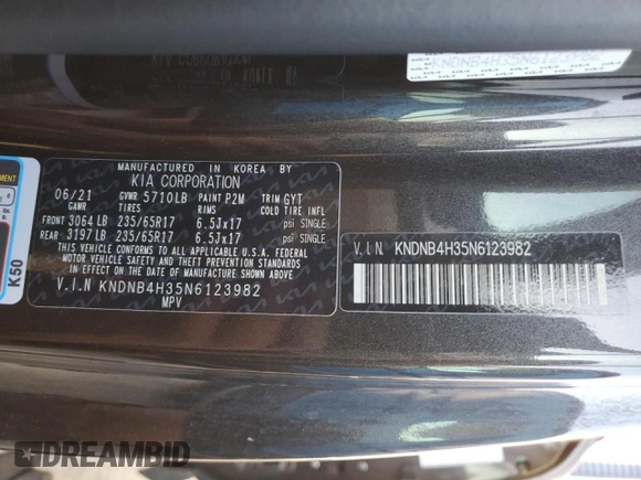 2022 Kia Carnival LXS with VIN KNDNB4H35N6123982, listed as a Copart auction lot 88474285 with 26,301 mi miles and Clean Title. Bid and sale history available at carsss.com. Image 14.