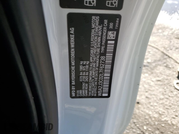 2020 BMW 2 Series 230i xDrive with VIN WBA2J3C02L7F62738, listed as a Copart auction lot 76103913 with 20,687 mi miles. Bid and sale history available at carsss.com. Image 12.