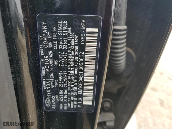 2023 Hyundai Kona SEL with VIN KM8K6CAB1PU063602, listed as a Copart auction lot 43431645 with 0 mi miles and Salvage Title. Bid and sale history available at carsss.com. Image 13.
