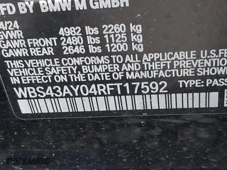 2024 BMW M3 Competition xDrive with VIN WBS43AY04RFT17592, listed as a IAAI auction lot 41868040 with 1 mi miles. Bid and sale history available at carsss.com. Image 9.