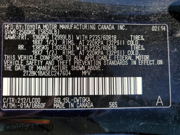 2014 Lexus RX 350 with VIN 2T2BK1BA5EC247604, listed as a Copart auction lot 55172555 with 130,713 mi miles and Salvage title. Bid and sale history available at DreamBid. Image 14.
