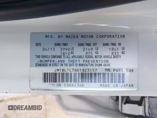 2013 Mazda 3 i Touring with VIN JM1BL1L76D1823157, listed as a IAAI auction lot 42488593 with 166,793 mi miles and . Bid and sale history available at DreamBid. Image 9.