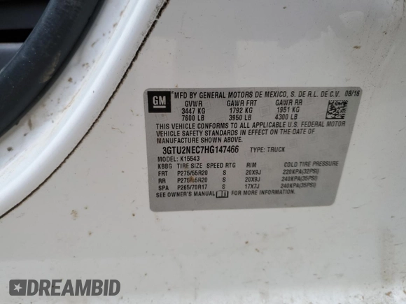 2017 GMC Sierra 1500 SLT z VIN 3GTU2NEC7HG147466, wystawiony jako Copart lot #54657015 z przebiegiem 205 840 mil mil oraz Szkoda całkowita • Salvage title. Historia ofert i sprzedaży dostępna na DreamBid. Obrazek 13.