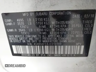 2018 Subaru Outback Premium z VIN 4S4BSAFC4J3313199, wystawiony jako IAAI lot #42573818 z przebiegiem 68 477 mil mil oraz . Historia ofert i sprzedaży dostępna na DreamBid. Obrazek 9.