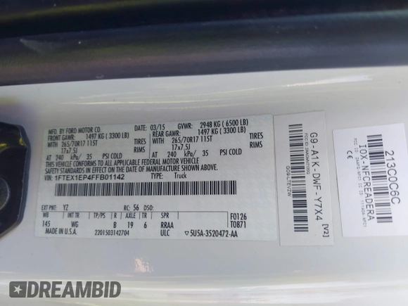 2015 Ford F-150 XLT с VIN 1FTEX1EP4FFB01142, выставлен на аукционе IAAI как лот 42661019 с пробегом 181 451 миль миль и . История ставок и продаж доступна на DreamBid. Изображение 9.