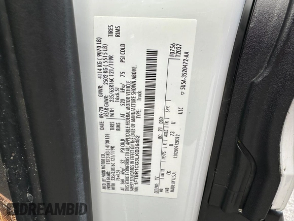 2020 Ford Transit Cargo z VIN 1FTBR1CG3LKB36452, wystawiony jako Copart lot #58659545 z przebiegiem 171 504 mil mil oraz Tytuł czysty. Historia ofert i sprzedaży dostępna na DreamBid. Obrazek 10.