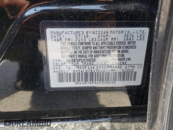 2018 Nissan Sentra S z VIN 3N1AB7AP5JY348258, wystawiony jako Copart lot #53093585 z przebiegiem Nie podano mil oraz Szkoda całkowita • Salvage title. Historia ofert i sprzedaży dostępna na DreamBid. Obrazek 14.