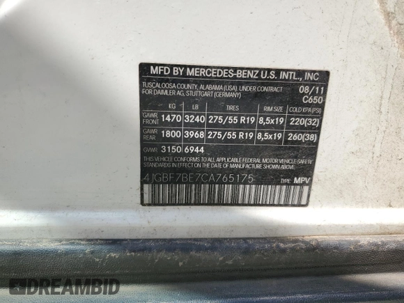 2012 Mercedes-Benz GL-Class GL 450 with VIN 4JGBF7BE7CA765175, listed as a Copart auction lot 61830094 with 0 mi miles and Salvage Title. Bid and sale history available at carsss.com. Image 13.