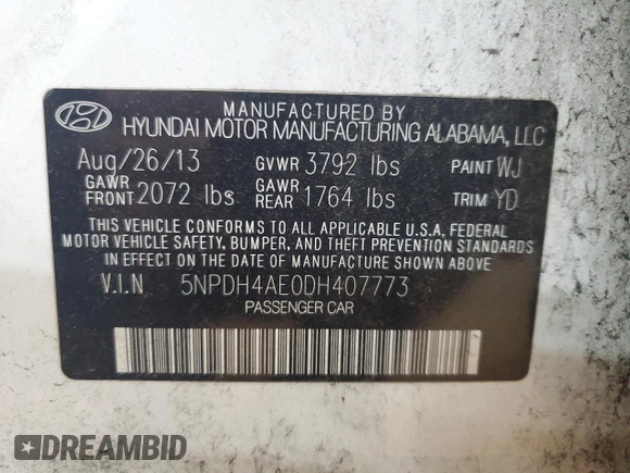 2013 Hyundai Elantra GLS z VIN 5NPDH4AE0DH407773, wystawiony jako Copart lot #58018805 z przebiegiem 149 353 mil mil oraz Szkoda całkowita • Salvage title. Historia ofert i sprzedaży dostępna na DreamBid. Obrazek 12.