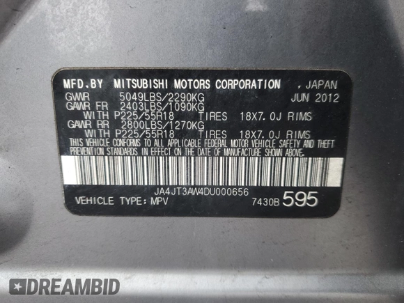 2013 Mitsubishi Outlander SE z VIN JA4JT3AW4DU000656, wystawiony jako Copart lot #51808395 z przebiegiem 158 479 mil mil oraz Szkoda całkowita • Salvage title. Historia ofert i sprzedaży dostępna na DreamBid. Obrazek 13.