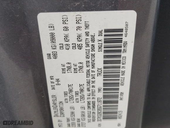 2005 Dodge Ram 2500 SLT with VIN 3D7KS28C85G711872, listed as a Copart auction lot 43729295 with 327,400 mi miles and Salvage Title. Bid and sale history available at carsss.com. Image 12.