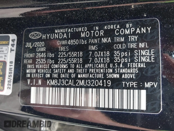 2021 Hyundai Tucson Ultimate with VIN KM8J3CAL2MU320419, listed as a IAAI auction lot 42116859 with 34,172 mi miles and . Bid and sale history available at DreamBid. Image 9.