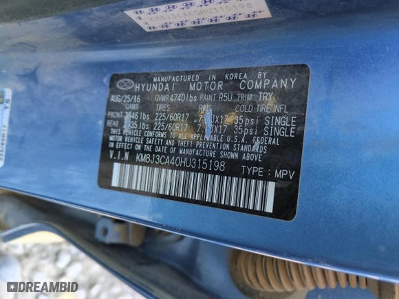2017 Hyundai Tucson SE with VIN KM8J3CA40HU315198, listed as a Copart auction lot 42460705 with 103,841 mi miles and Salvage Title. Bid and sale history available at carsss.com. Image 12.