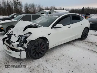 2022 Tesla Model 3 Performance with VIN 5YJ3E1EC3NF121198, listed as a Copart auction lot 88000365 with 87,626 mi miles and Salvage Title. Bid and sale history available at carsss.com. Image 1.