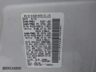 2010 Nissan Murano LE with VIN JN8AZ1MW8AW135129, listed as a IAAI auction lot 41554777 with 103,000 mi miles. Bid and sale history available at carsss.com. Image 9.