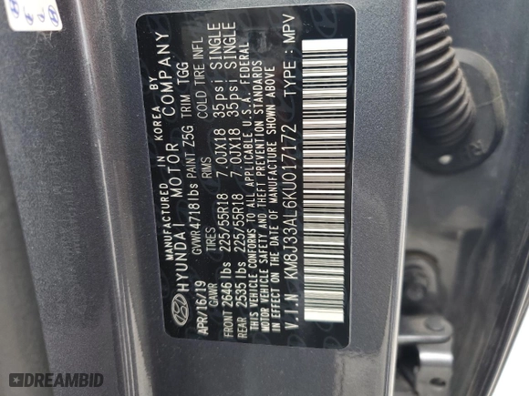 2019 Hyundai Tucson Night with VIN KM8J33AL6KU017172, listed as a Copart auction lot 65627074 with 113,228 mi miles and Salvage Title. Bid and sale history available at carsss.com. Image 14.