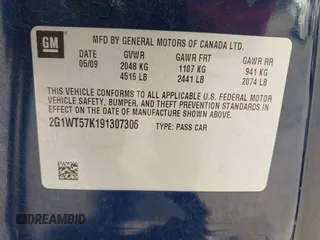 2009 Chevrolet Impala LT with VIN 2G1WT57K191307306, listed as a IAAI auction lot 42175381 with 120,874 mi miles and . Bid and sale history available at DreamBid. Image 9.