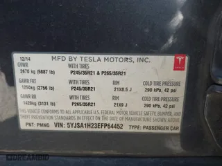 2014 Tesla Model S P85D with VIN 5YJSA1H23EFP64452, listed as a IAAI auction lot 41573176 with 155,634 mi miles. Bid and sale history available at carsss.com. Image 9.