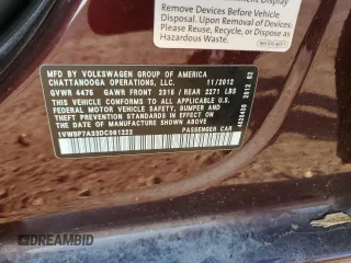 2013 Volkswagen Passat SE w/Sunroof with VIN 1VWBP7A33DC061222, listed as a Copart auction lot 45636395 with 127,218 mi miles and Salvage Title. Bid and sale history available at carsss.com. Image 12.