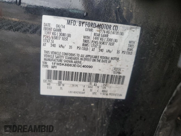 2014 Ford Explorer с VIN 1FM5K8B83EGC40090, выставлен на аукционе Copart как лот 57321695 с пробегом 92 818 миль миль и Чистый • Clean title. История ставок и продаж доступна на DreamBid. Изображение 14.