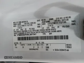 2022 Ford Bronco z VIN 1FMEE5DP4NLB67541, wystawiony jako Copart lot #58427485 z przebiegiem 67 774 mil mil oraz Szkoda całkowita • Salvage title. Historia ofert i sprzedaży dostępna na DreamBid. Obrazek 12.