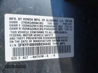 2009 Honda Pilot EX-L z VIN 5FNYF48699B034440, wystawiony jako IAAI lot #42090862 z przebiegiem 208 741 mil mil oraz . Historia ofert i sprzedaży dostępna na DreamBid. Obrazek 9.