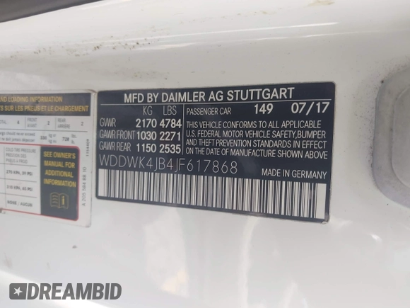 2018 Mercedes-Benz C 300 with VIN WDDWK4JB4JF617868, listed as a IAAI auction lot 42517376 with 175,853 mi miles and . Bid and sale history available at DreamBid. Image 9.