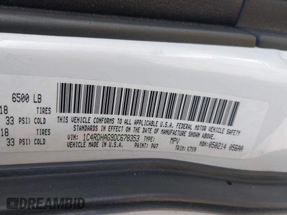 2013 Dodge Durango SXT with VIN 1C4RDHAG9DC678353, listed as a IAAI auction lot 42553988 with 174,042 mi miles and . Bid and sale history available at DreamBid. Image 9.
