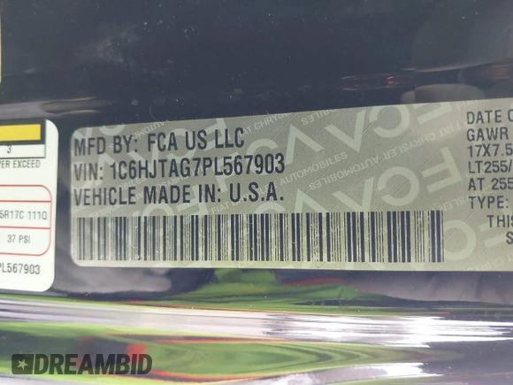 2023 Jeep Gladiator Sport S z VIN 1C6HJTAG7PL567903, wystawiony jako IAAI lot #41574387 z przebiegiem 49 378 mil mil oraz . Historia ofert i sprzedaży dostępna na DreamBid. Obrazek 9.