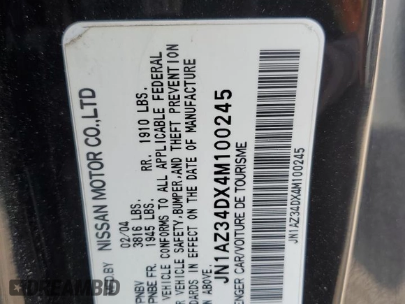 2004 Nissan 350Z Touring with VIN JN1AZ34DX4M100245, listed as a Copart auction lot 69959184 with 213,097 mi miles and Salvage Title. Bid and sale history available at carsss.com. Image 12.