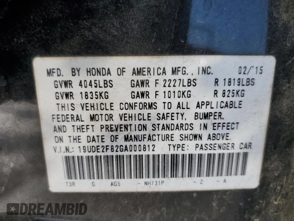 2016 Acura ILX w/Premium/A-SPEC Pkg with VIN 19UDE2F82GA000812, listed as a Copart auction lot 52604965 with 61,237 mi miles and Salvage Title. Bid and sale history available at carsss.com. Image 14.